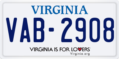 VA license plate VAB2908