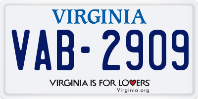 VA license plate VAB2909