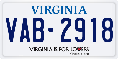 VA license plate VAB2918