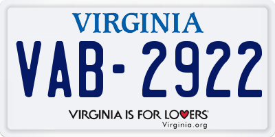 VA license plate VAB2922