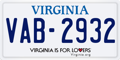 VA license plate VAB2932