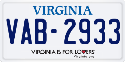 VA license plate VAB2933