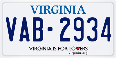 VA license plate VAB2934
