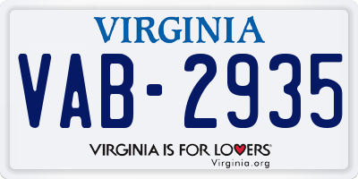 VA license plate VAB2935