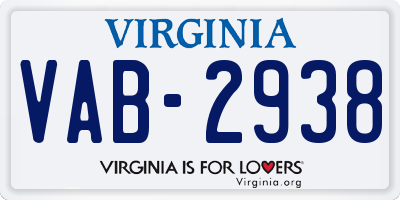 VA license plate VAB2938