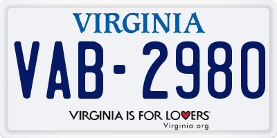 VA license plate VAB2980