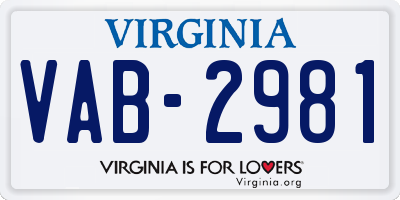 VA license plate VAB2981