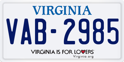 VA license plate VAB2985