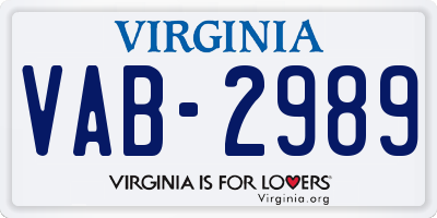 VA license plate VAB2989