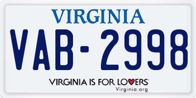 VA license plate VAB2998