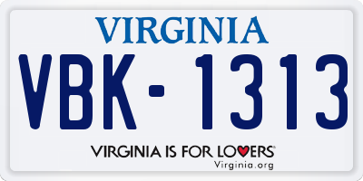 VA license plate VBK1313