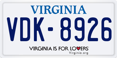 VA license plate VDK8926