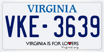 VA license plate VKE3639