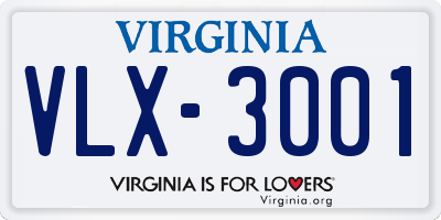 VA license plate VLX3001