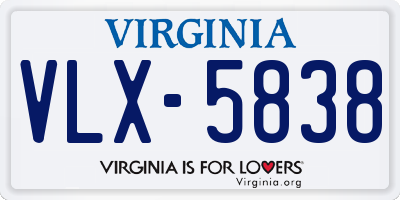 VA license plate VLX5838