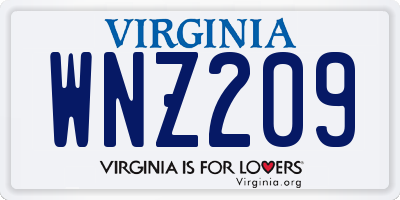 VA license plate WNZ209