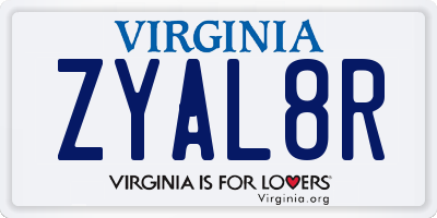 VA license plate ZYAL8R