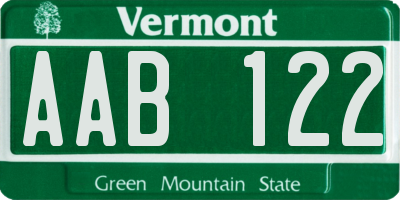 VT license plate AAB122