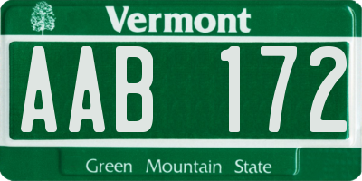 VT license plate AAB172