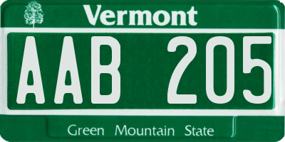VT license plate AAB205