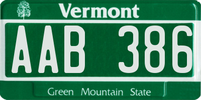 VT license plate AAB386