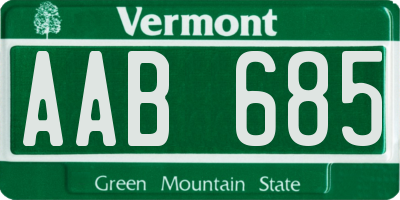 VT license plate AAB685