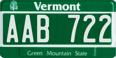 VT license plate AAB722