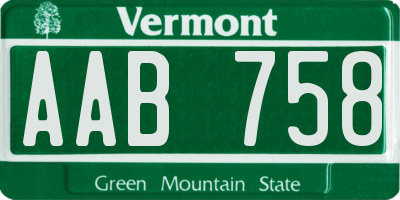 VT license plate AAB758