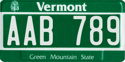 VT license plate AAB789