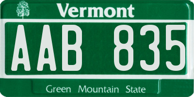 VT license plate AAB835