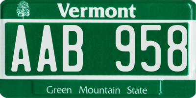 VT license plate AAB958
