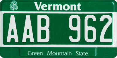 VT license plate AAB962