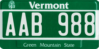 VT license plate AAB988