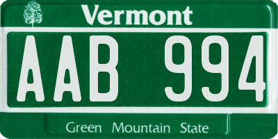 VT license plate AAB994