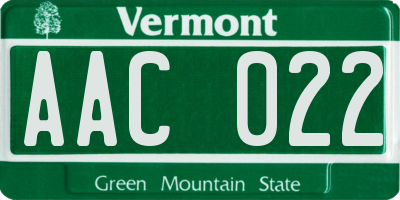 VT license plate AAC022