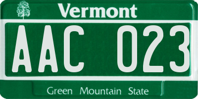 VT license plate AAC023