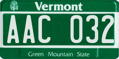 VT license plate AAC032