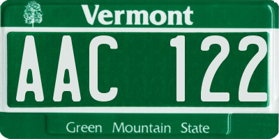 VT license plate AAC122