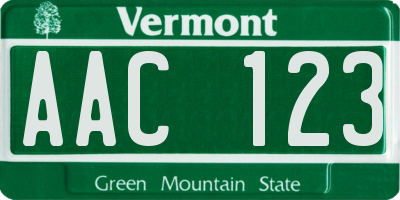 VT license plate AAC123