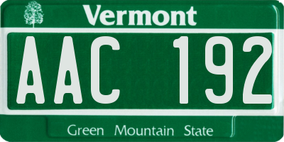 VT license plate AAC192