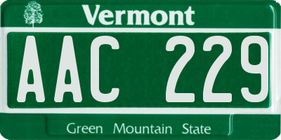 VT license plate AAC229