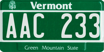 VT license plate AAC233