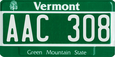 VT license plate AAC308