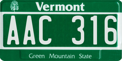 VT license plate AAC316