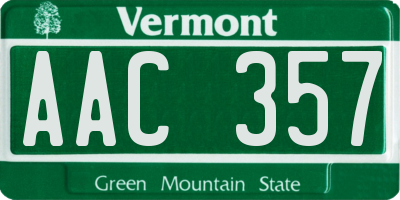 VT license plate AAC357