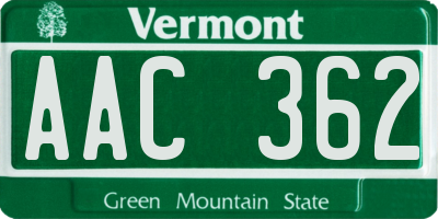 VT license plate AAC362