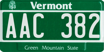 VT license plate AAC382