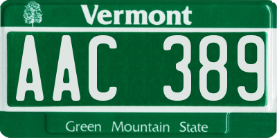 VT license plate AAC389