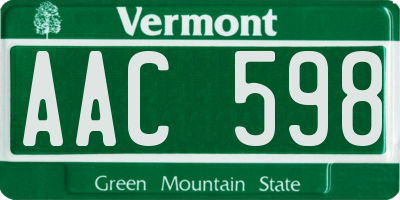 VT license plate AAC598