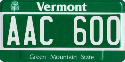 VT license plate AAC600